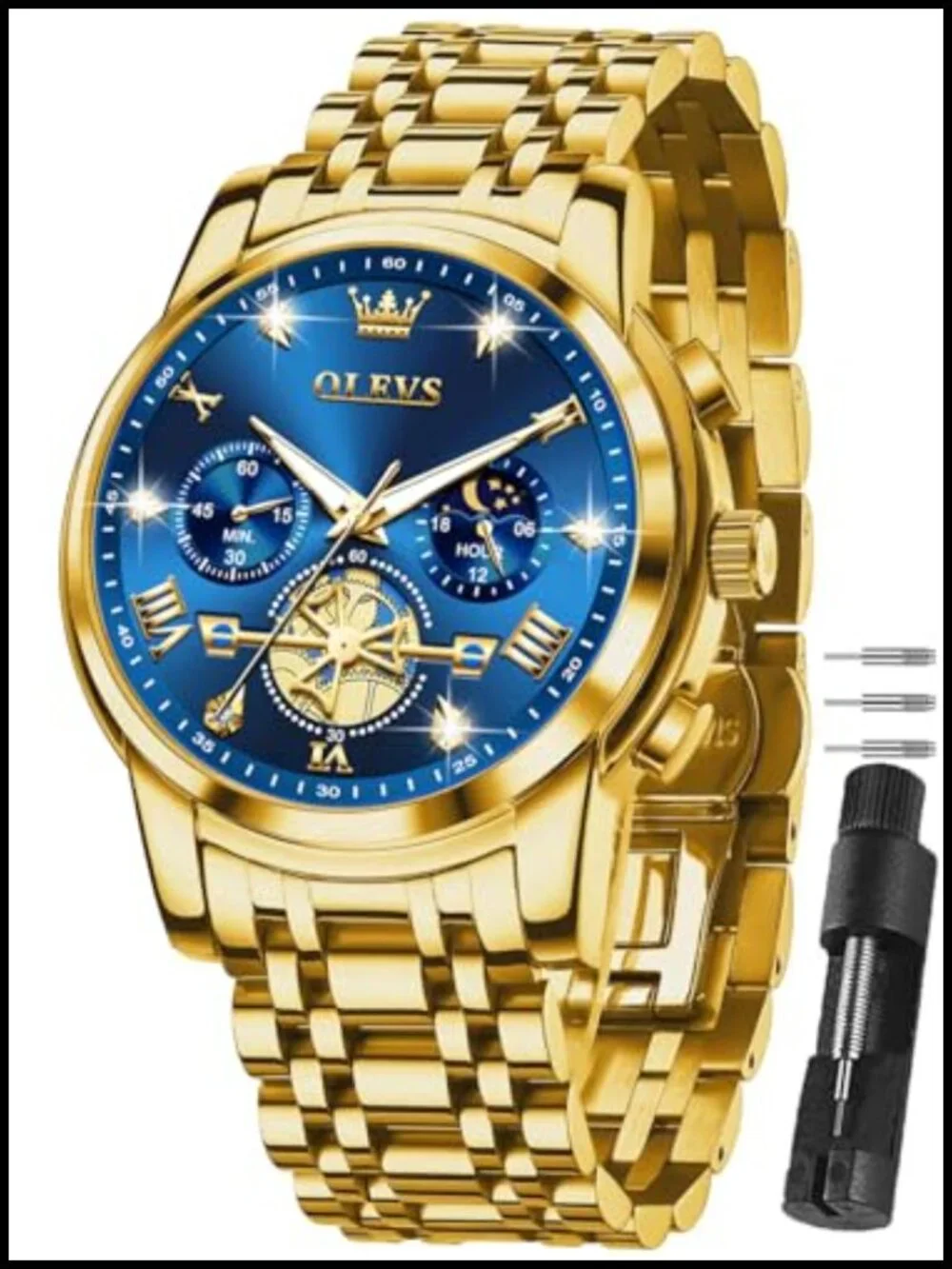 OLEVS Men's Chronograph Dress Watch Stainless Steel Big Face Quartz Watch
